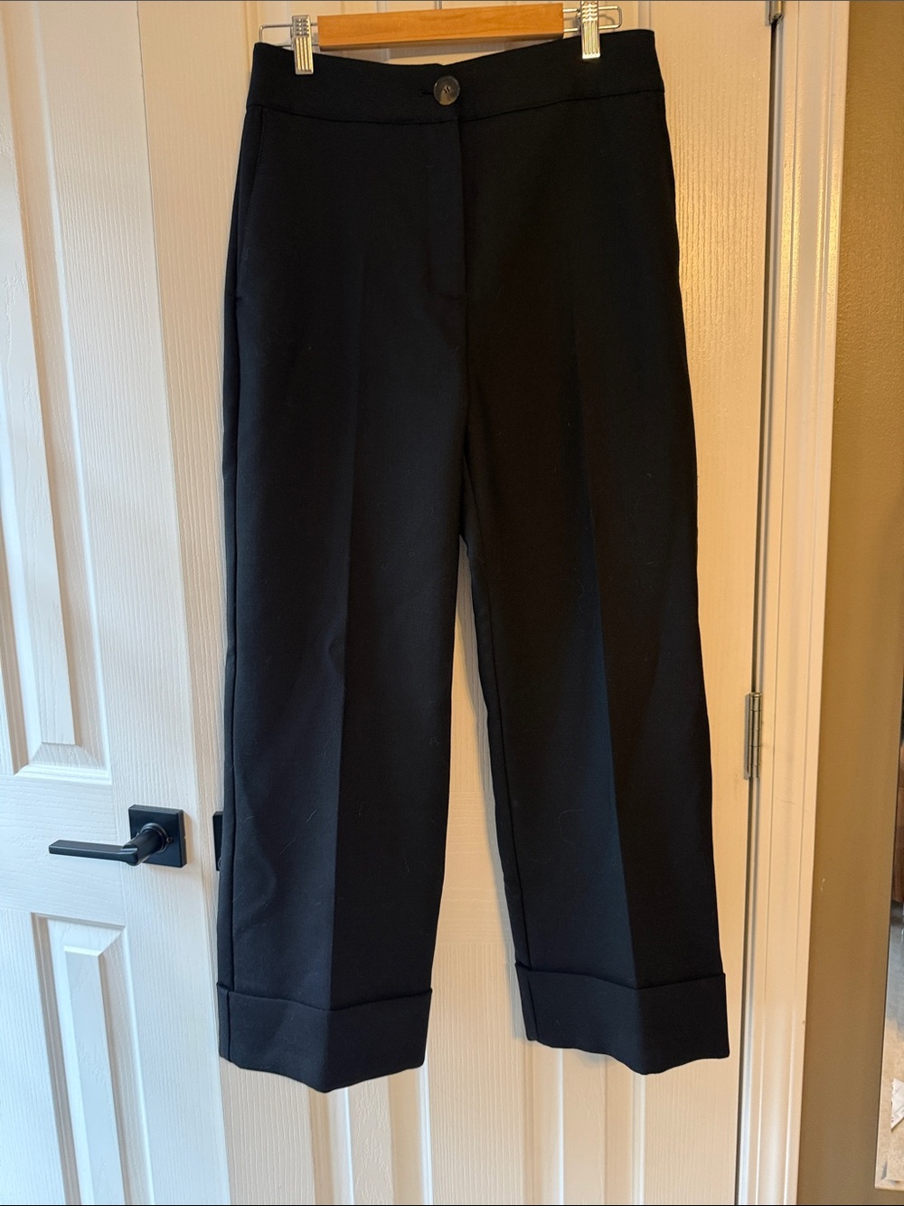 Sezane Damon Black Wide-Leg Cropped trousers
